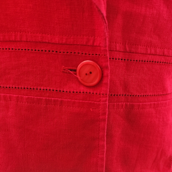 Style & Co. Women Red Linen Perforated Single Button Structured Blazer - Picture 9 of 15